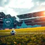 Football pitch showing statistical data overlays and performance metrics