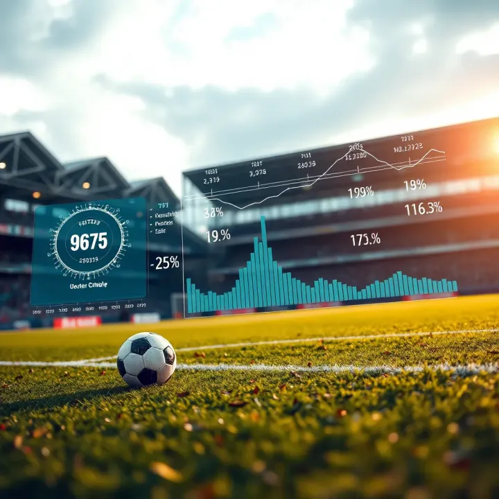 Football pitch showing statistical data overlays and performance metrics