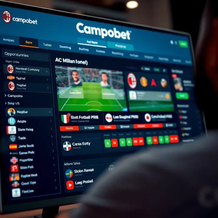 Campobet interface showing various betting options related to AC Milan football games