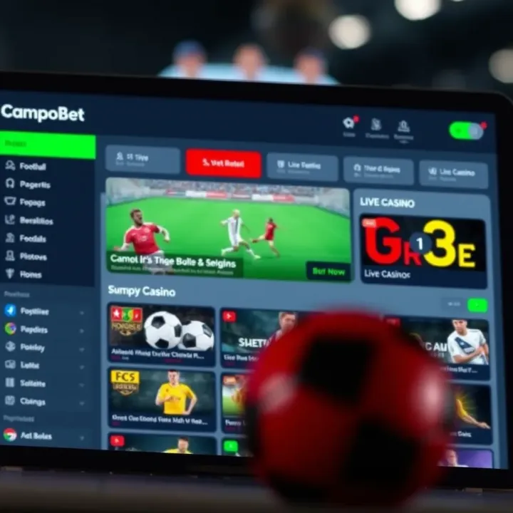 User interface of the Campobet app displaying betting options with football and live casino selections