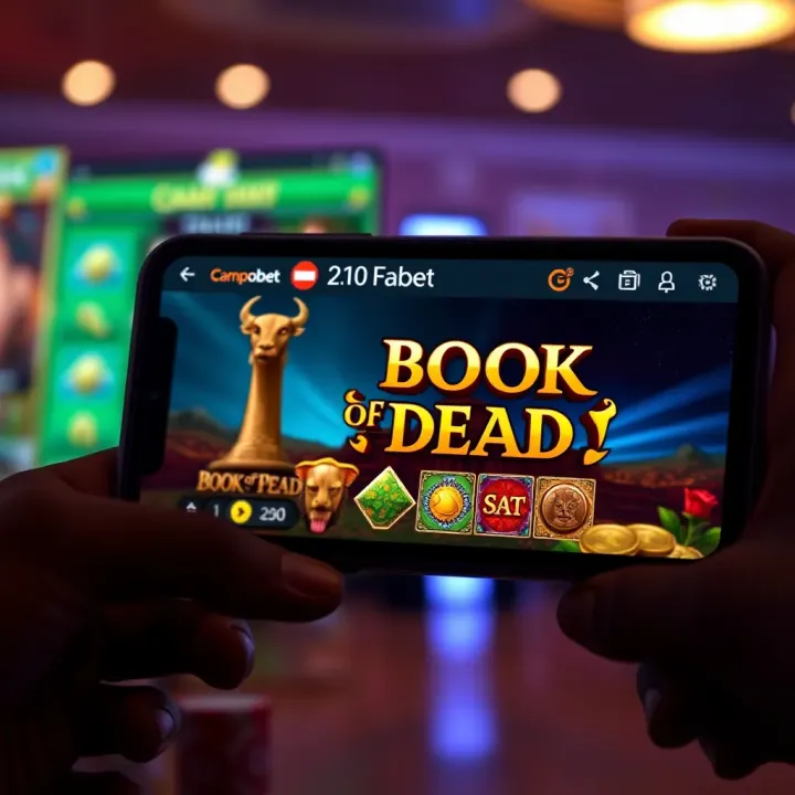 Mobile device showing Campobet casino with Book of Dead slot game available for Nigerian players