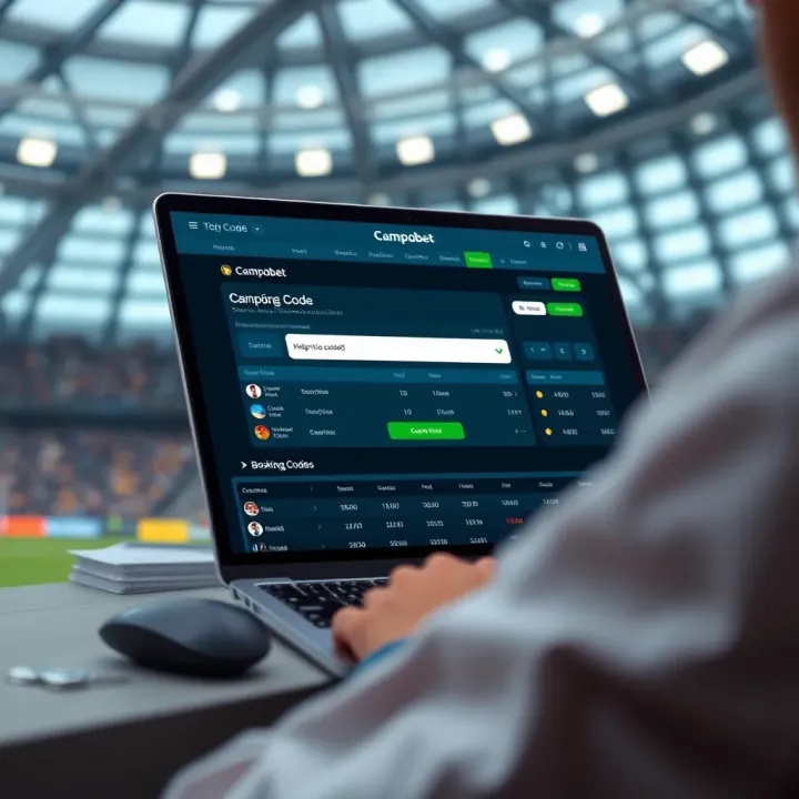 Illustration of a digital betting platform showcasing how to enter booking codes for accurate score predictions