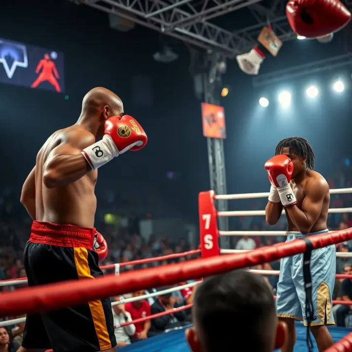 Campobet Boxing Predictions and Betting Platform in Nigeria A dynamic boxing match showcasing two fighters in the ring with a vibrant audience