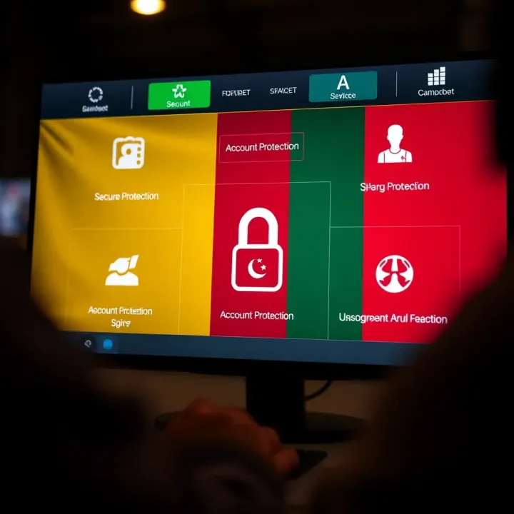 Secure online betting environment with account protection icons and Cameroonian flag