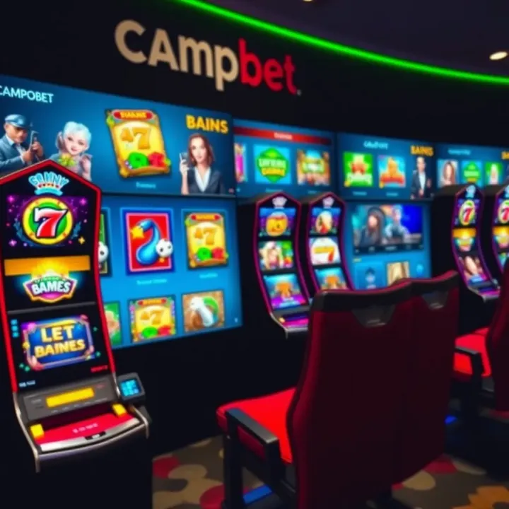 Casino game selection featuring vibrant slot machines and card game options on an interactive dashboard