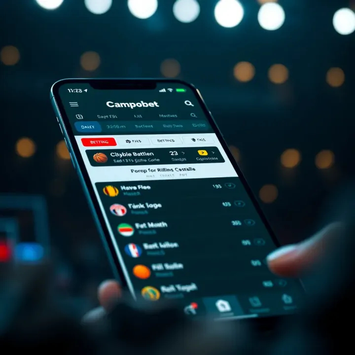 Campobet Mobile Interface Featuring Basketball Betting Options Graphic showing a mobile phone screen with Campobet betting app open and basketball betting options