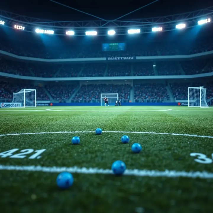 Football field with tactical formations and statistical charts representing match analysis for betting