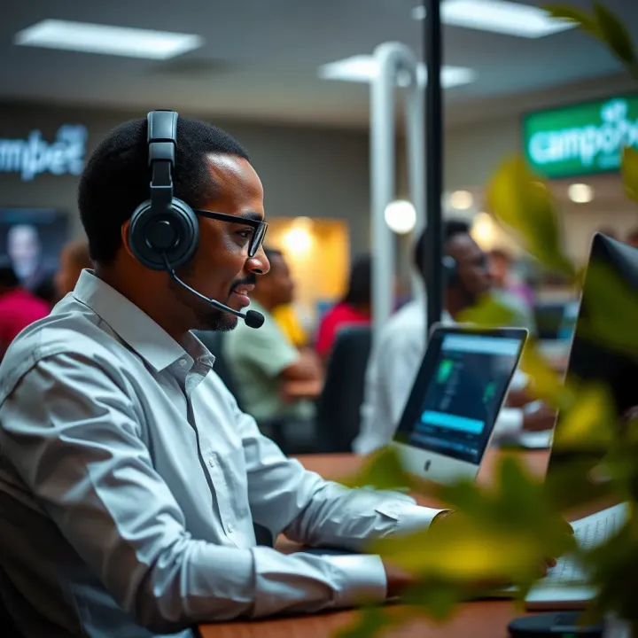Campobet Customer Support Assistance for Nigerian Users Customer support representative assisting a Nigerian user through live chat for account name update