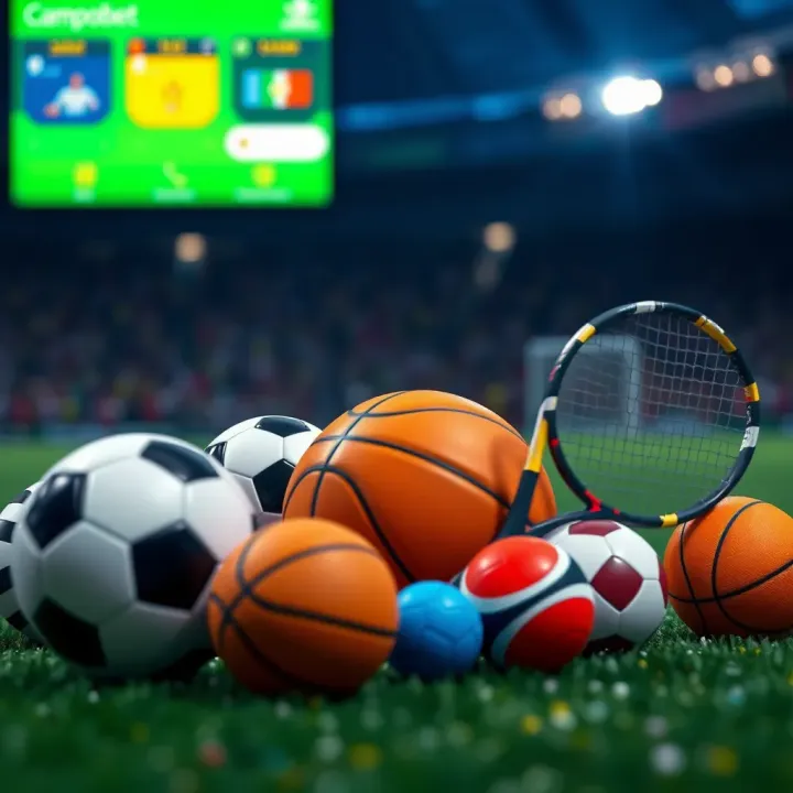 Various sports icons representing football, basketball, and tennis available for live betting on Campobet