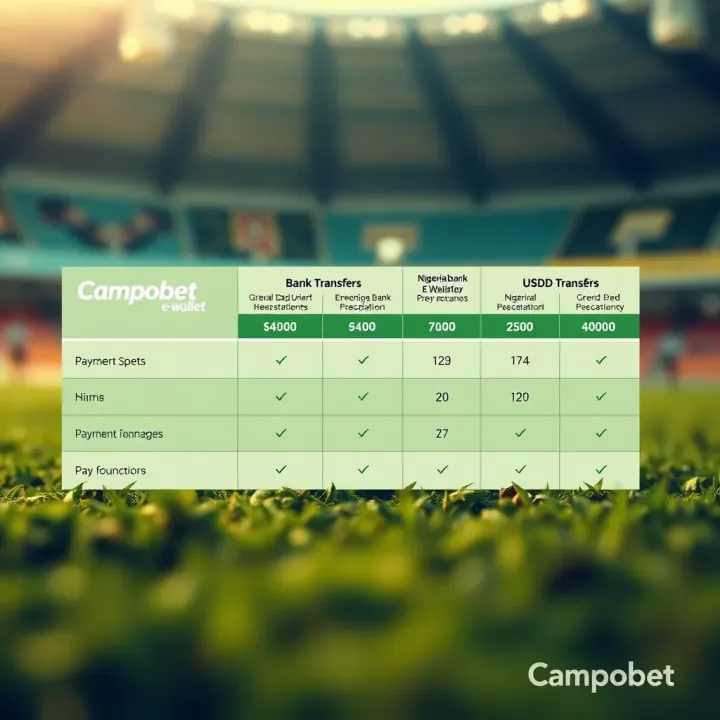 Comparison chart showcasing Campobet e-wallet alongside Nigerian bank transfers and USSD payment options