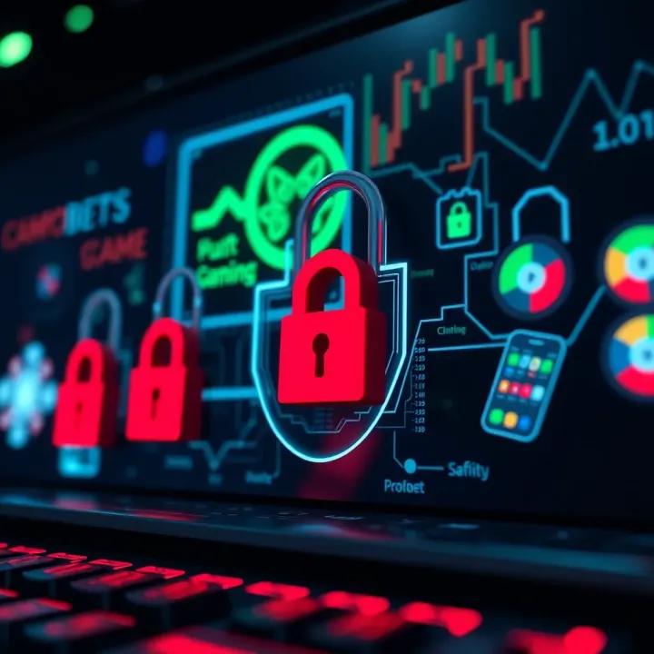 Visual representation of cybersecurity with digital locks and gaming symbols indicating online safety