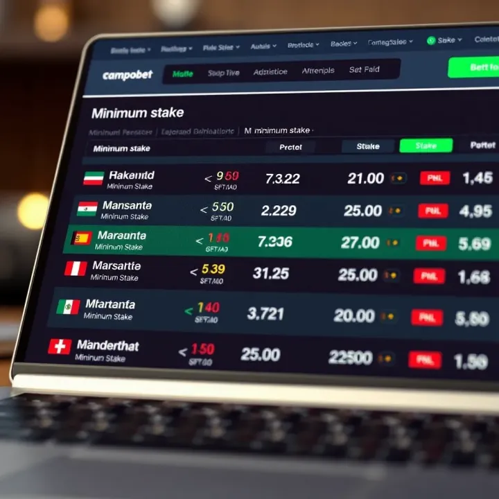 Illustration showing different betting options with varying minimum stake amounts on a digital betting platform