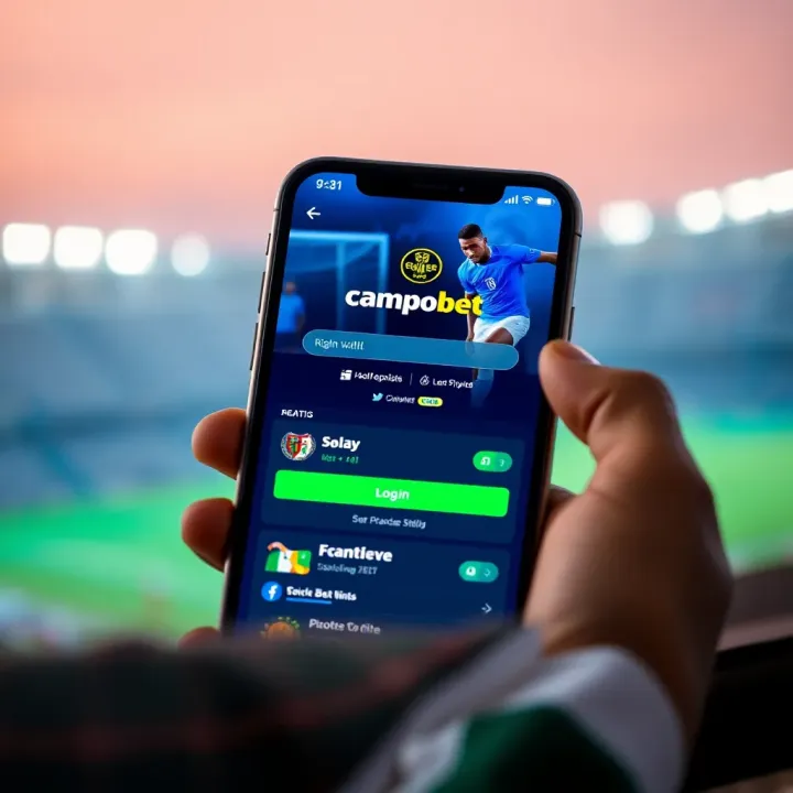 Campobet Mobile Login Screen Featuring Sports Betting Options Smartphone showing Campobet login page with sports icons and Nigerian theme
