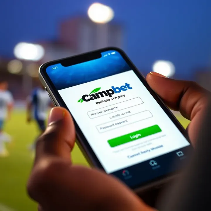 Mobile device showing Campobet login page with username and password fields