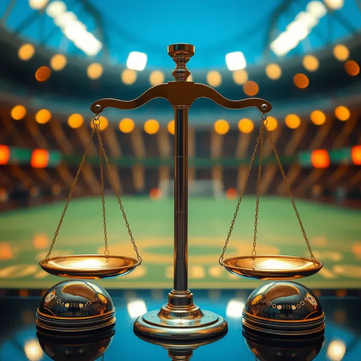 Conceptual illustration showing legal scales balancing risks and regulations in Nigerian online betting with Plinko bot