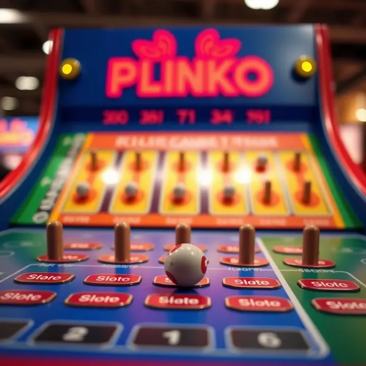Illustration of Campobet Plinko game board with multiple slots and a ball dropping through pegs