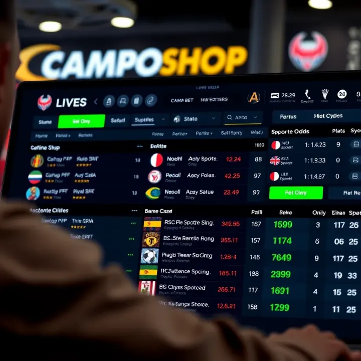 User interface of Campobet Shop showing sports betting options and live odds