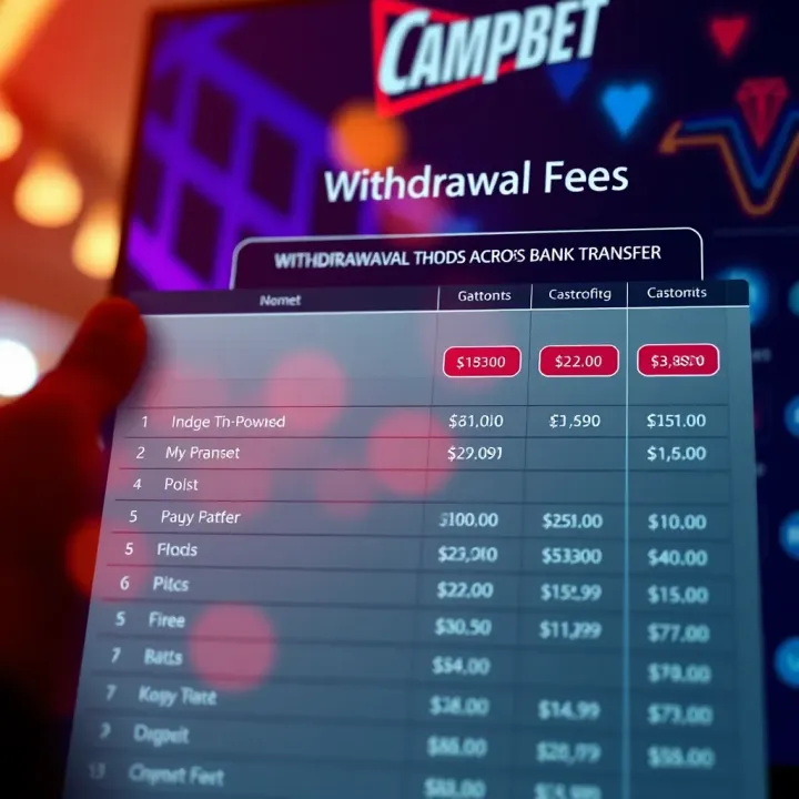 Comparison chart showing different withdrawal methods and their associated costs on Campobet