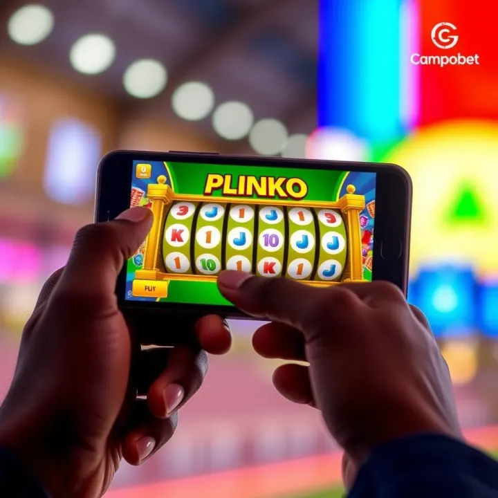 Mobile phone displaying the Campobet app with Plinko game ready to play on the screen