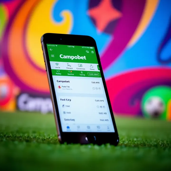Mobile phone displaying Campobet app interface on a vibrant background