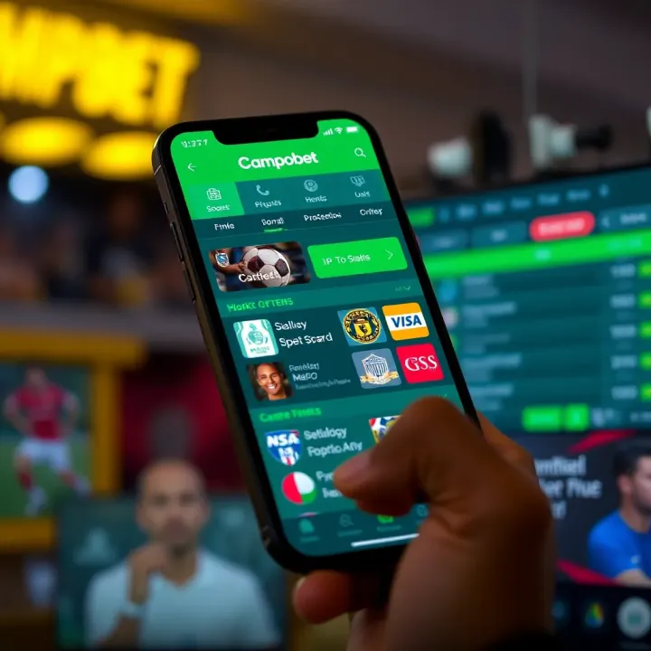 User interface of Campobet app showing sports betting options and payment features