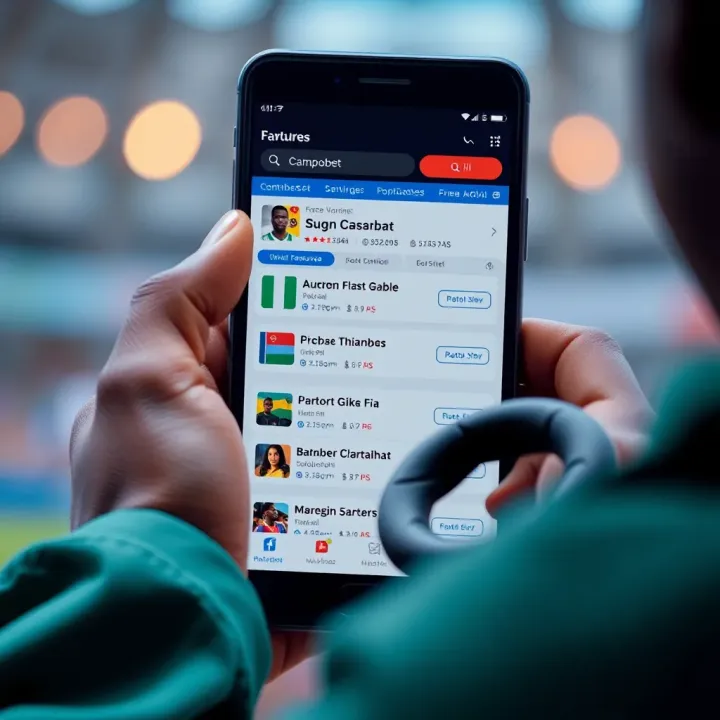 User interacting with Nigeria Campobet app showing betting features and navigation menu