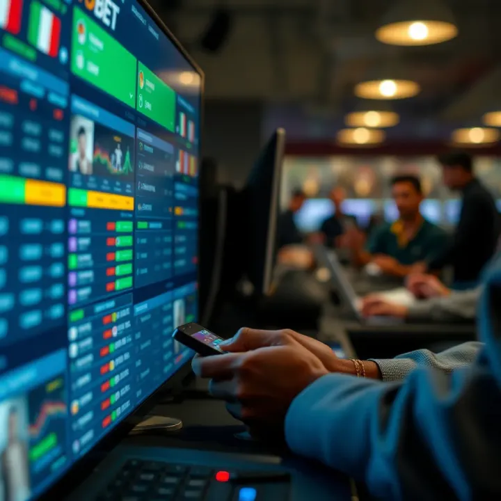 Digital interface showing seamless transaction between sports betting platform and banking services
