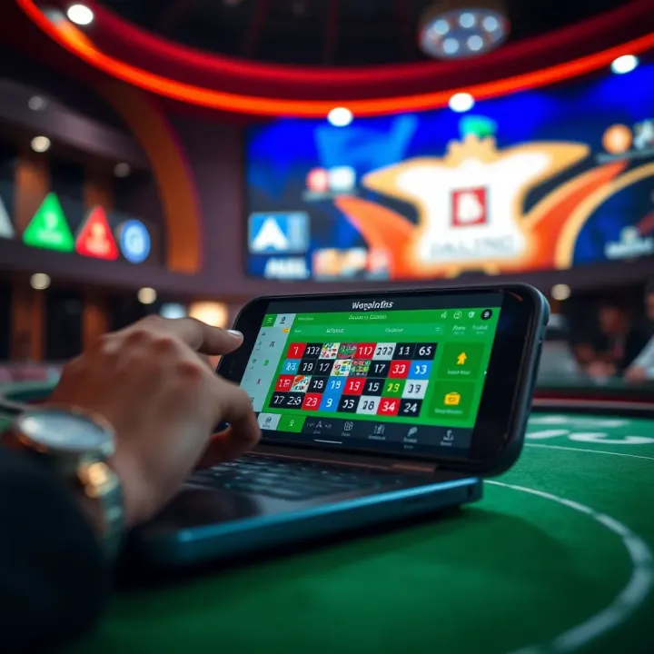 Digital representation of online gambling platforms accessible via smartphones and laptops