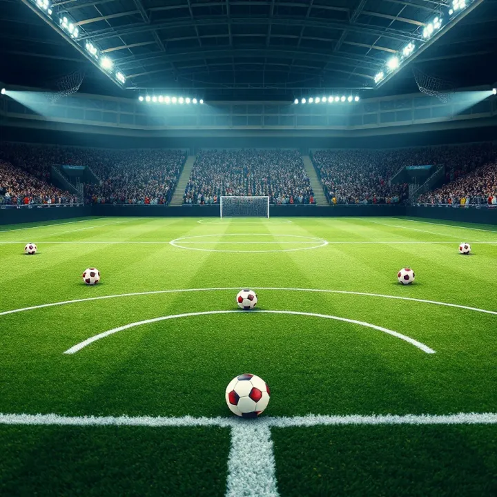 Football pitch with tactical markings and player positions illustrating team strategy