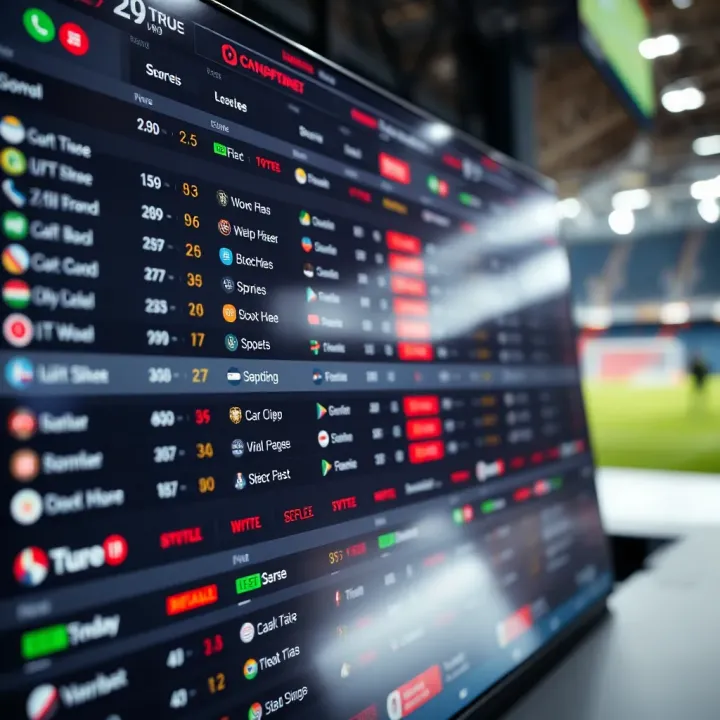 Interface showing live sports scores and betting options on a digital platform